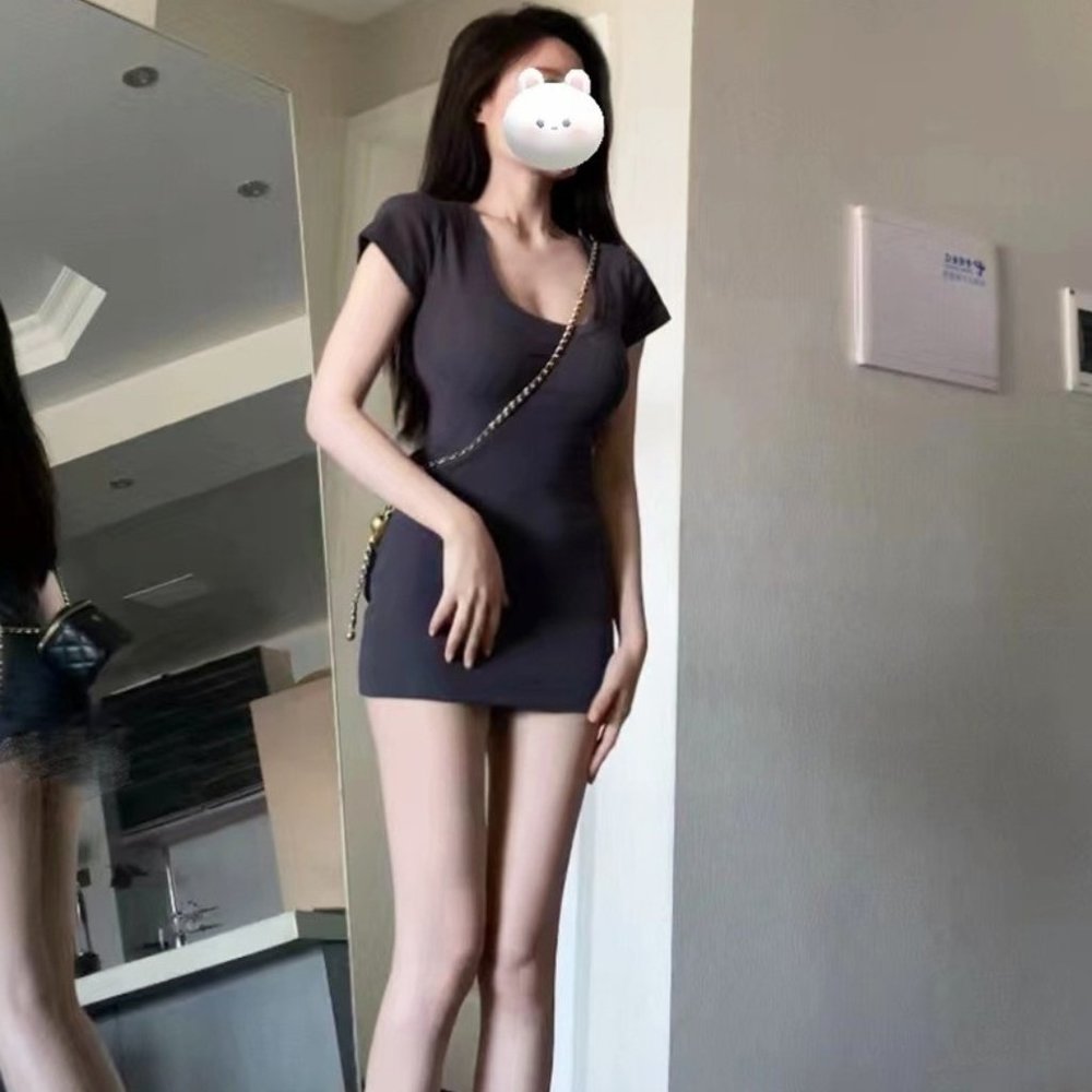 Spicy Girl Dress Women's Summer Short Sleeve U-Neck Sexy Show Body Pure Desire S
